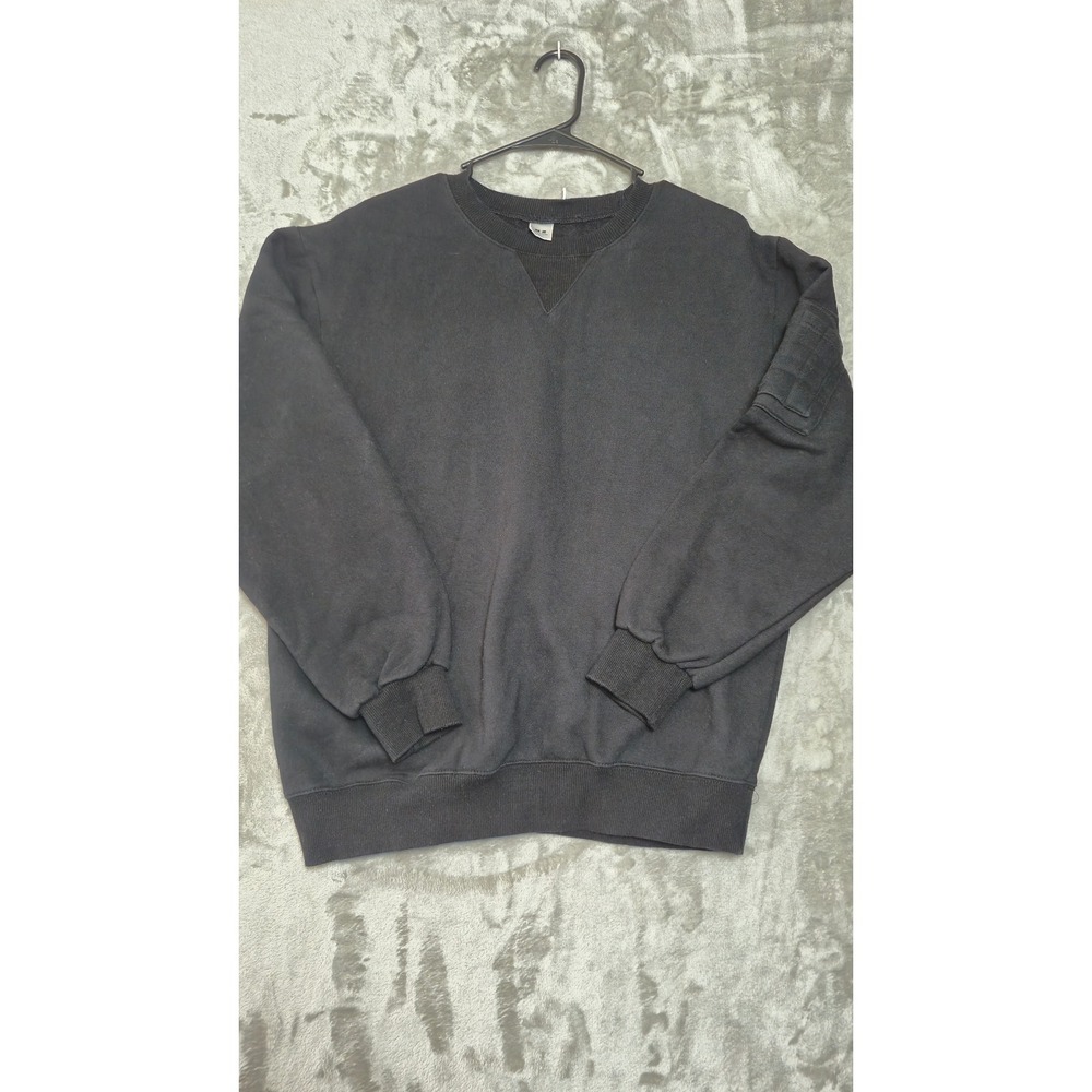 MR Made in Korea Mens Black Crewneck Sweatshirt Utility Sleeve Pocket Large